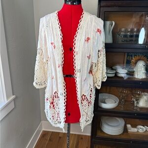 London Kaye Boho Crochet Kimono Open Front Cardigan One Size